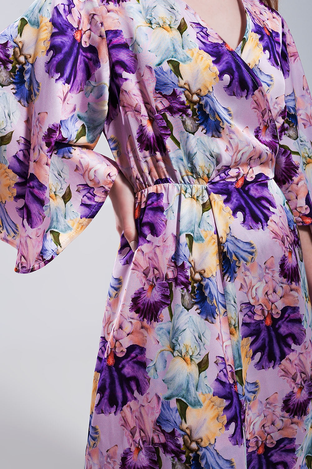 RM Flutter Sleeve Maxi Dress in Purple Floral Print