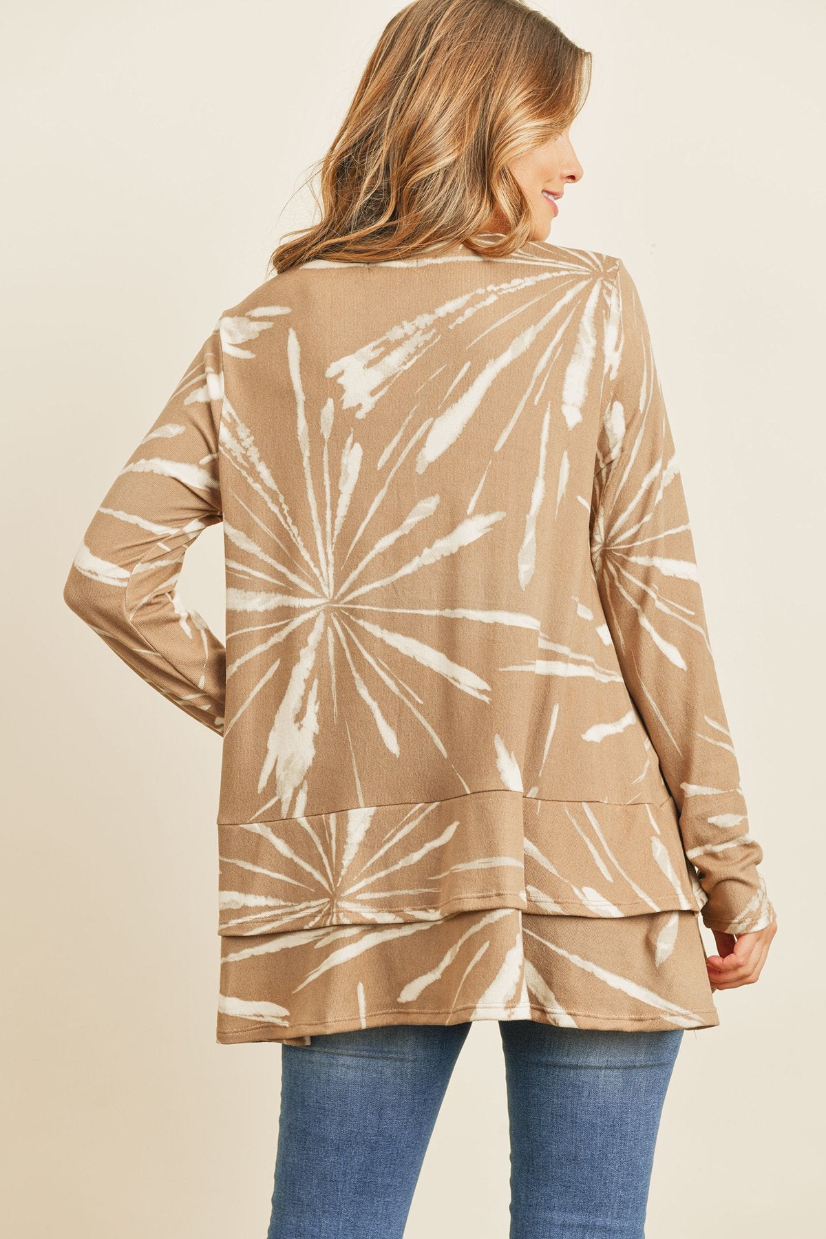 RM Long Sleeves Tied Dye Layered Detail Hem Top