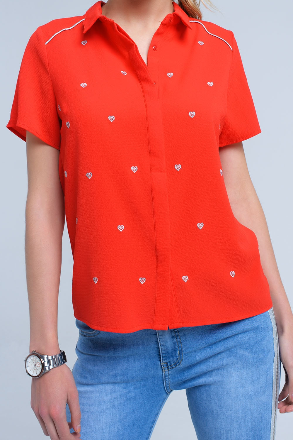 RM Red Shirt With Heart Embroidery