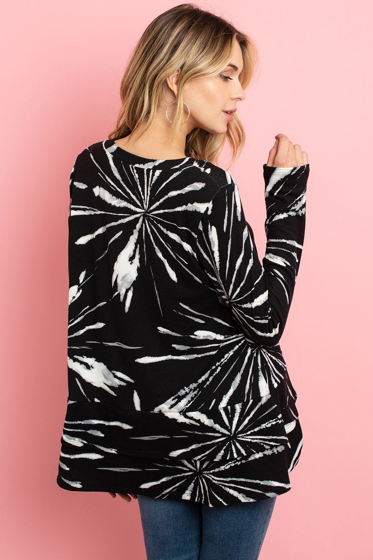 RM Long Sleeves Tied Dye Layered Detail Hem Top