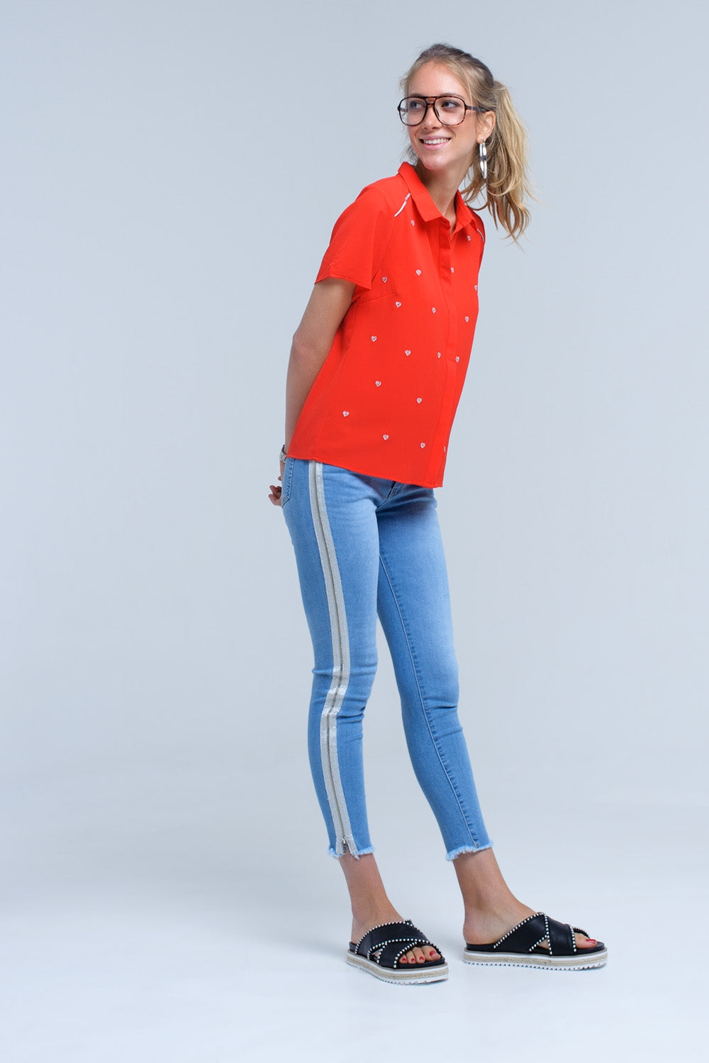RM Red Shirt With Heart Embroidery