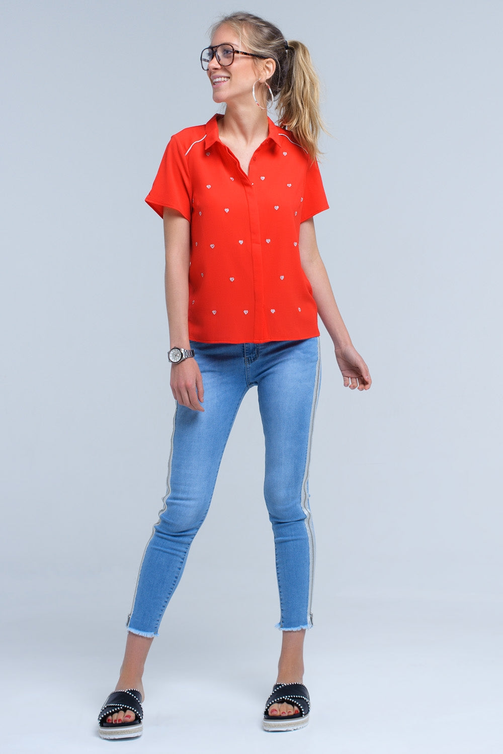 RM Red Shirt With Heart Embroidery