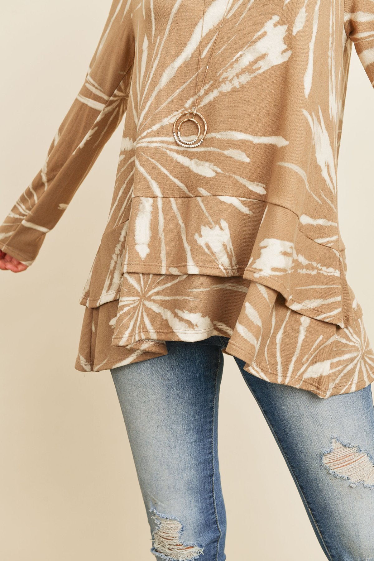 RM Long Sleeves Tied Dye Layered Detail Hem Top