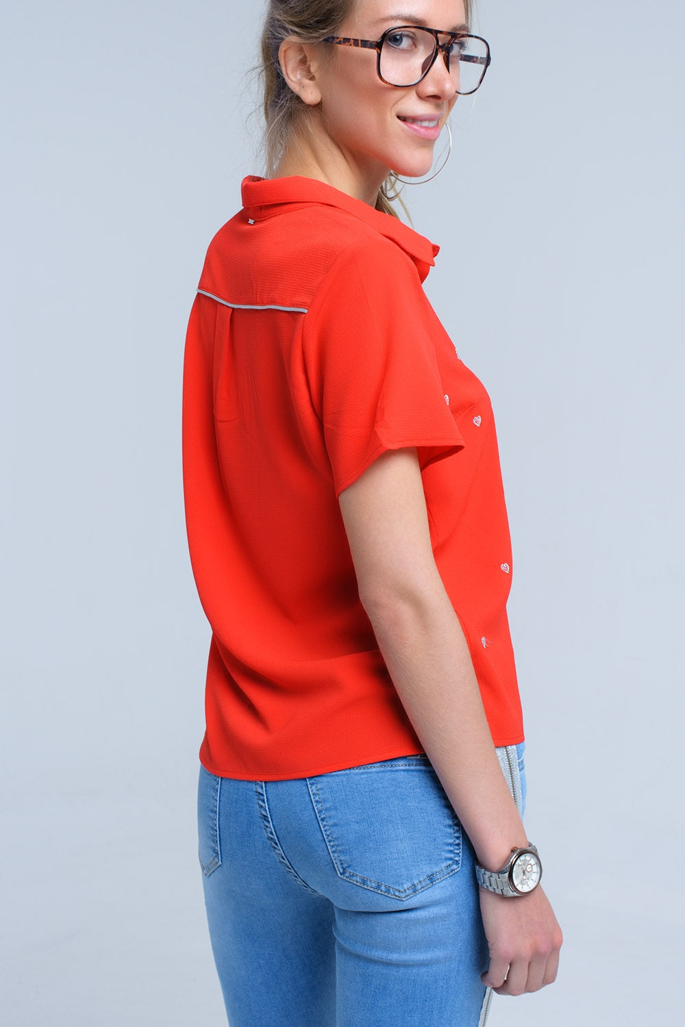 RM Red Shirt With Heart Embroidery