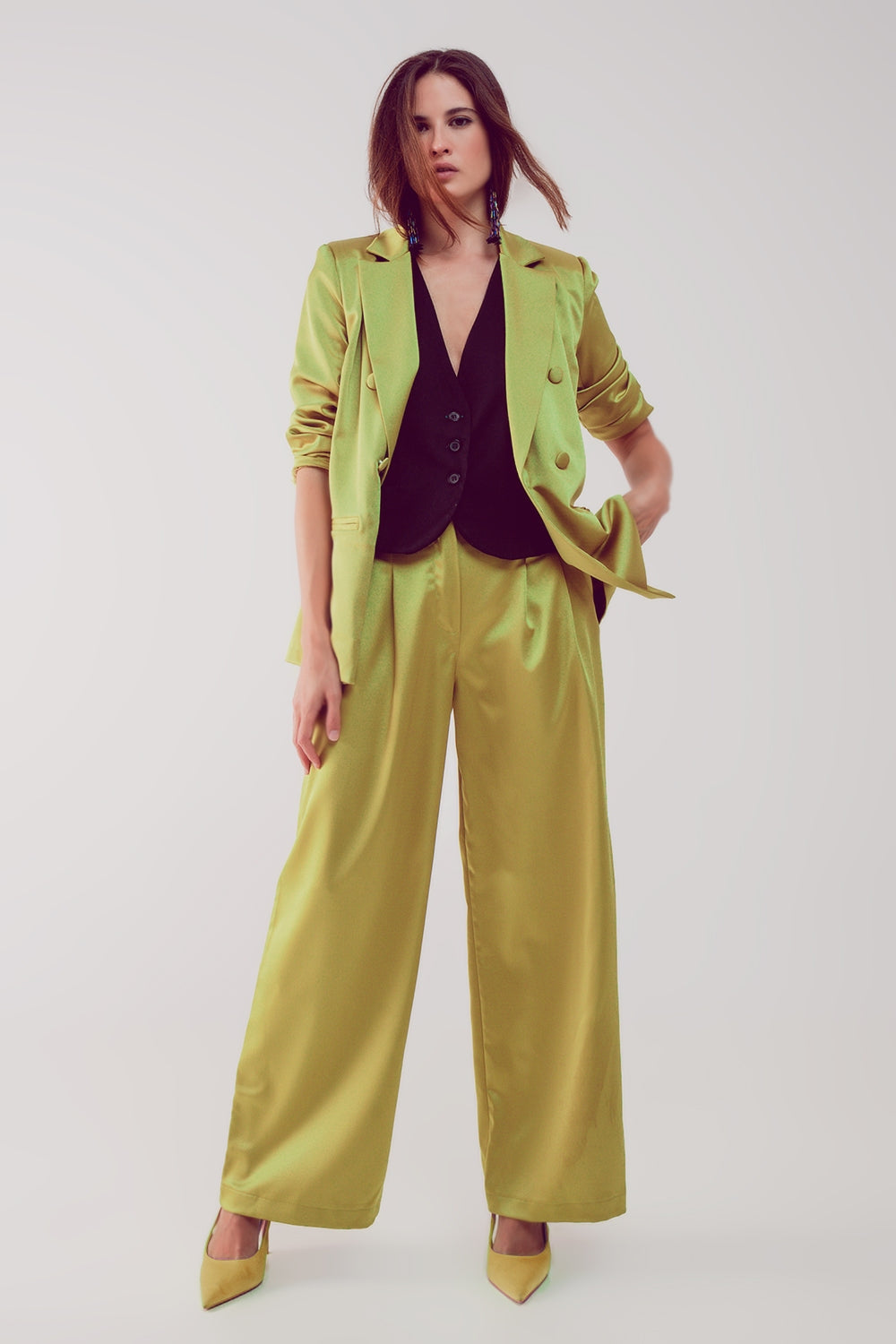 RM - Palazzo Pleated Pants in Acid Lime