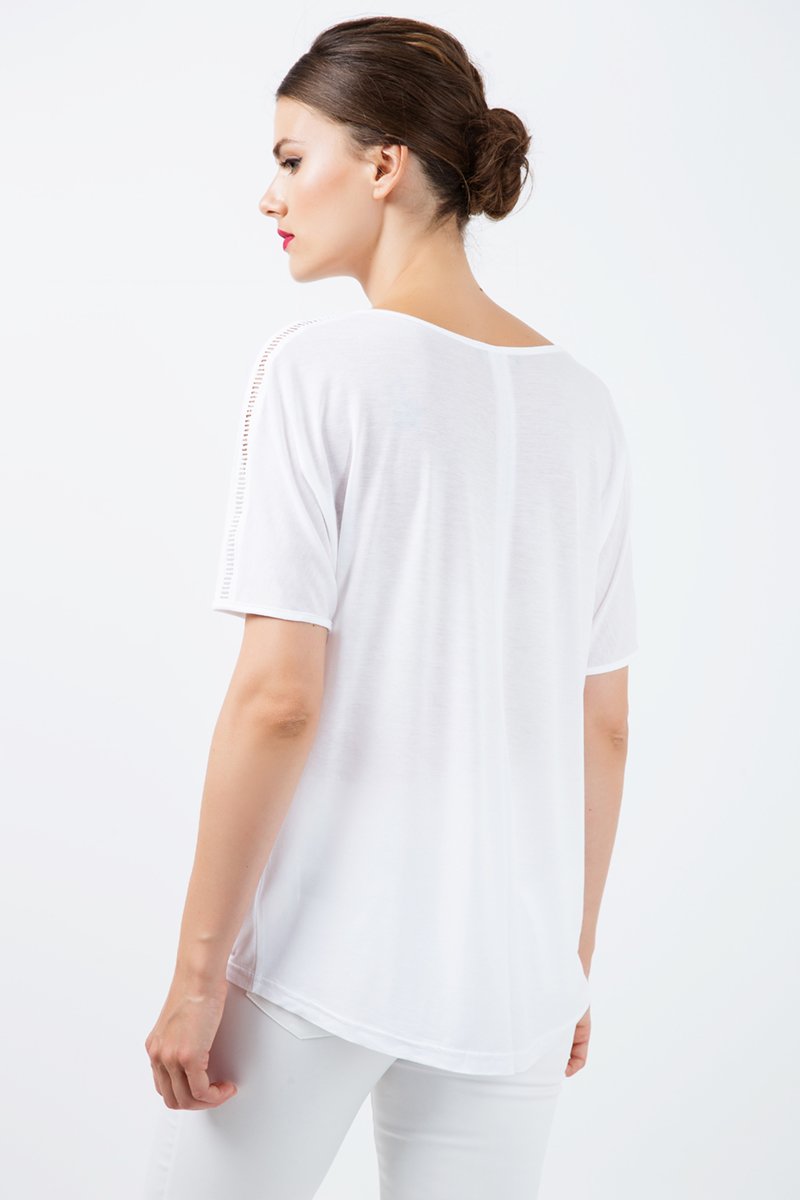 White Jersey Top With Multicoloured Print