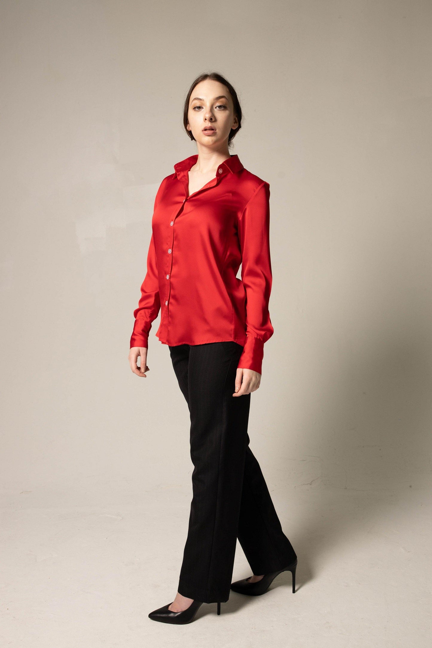Power Women Silk Shirt in Red