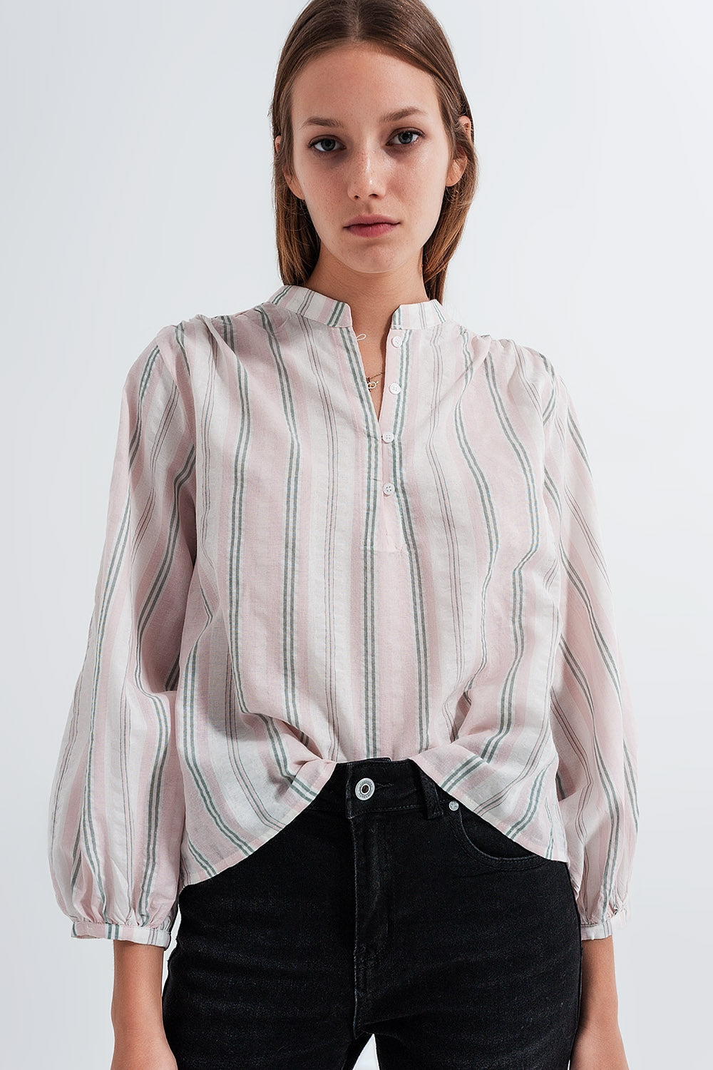 RM Grandad Shirt in Pink Stripe