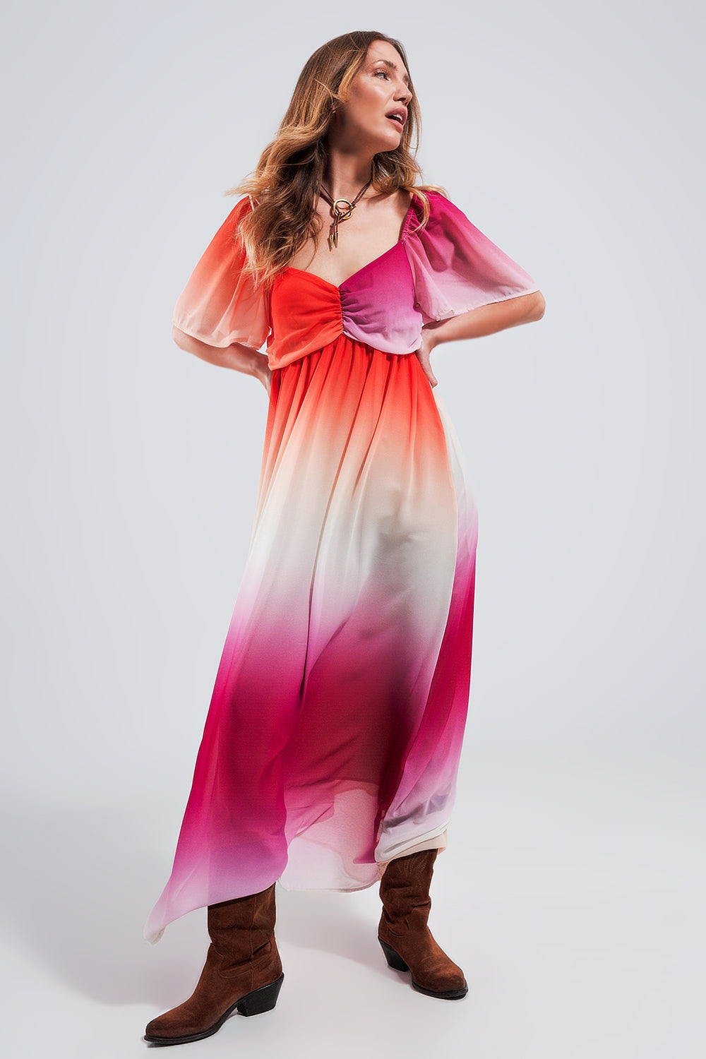 RM Ombre Sweetheart Maxi Dress in Fuchsia