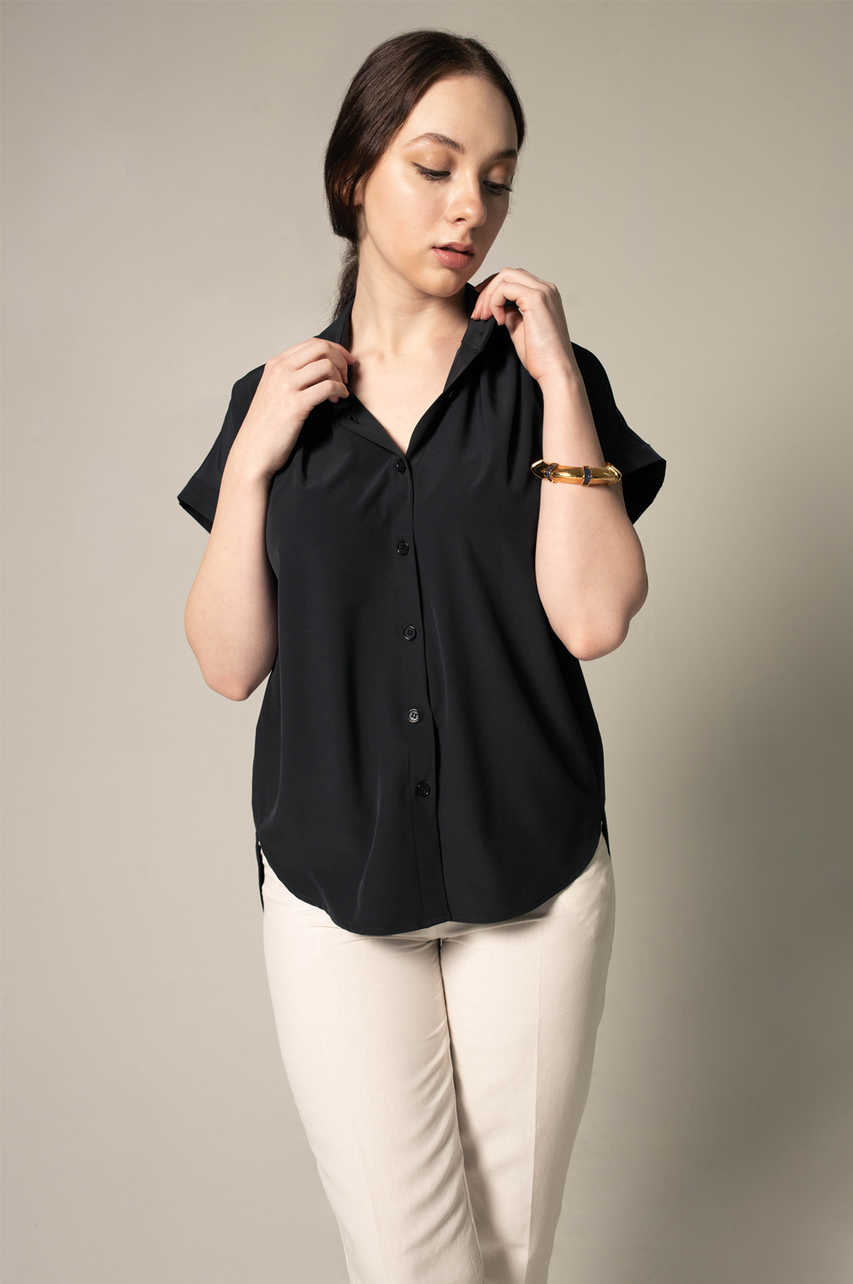 Black Cat Collar Blouse