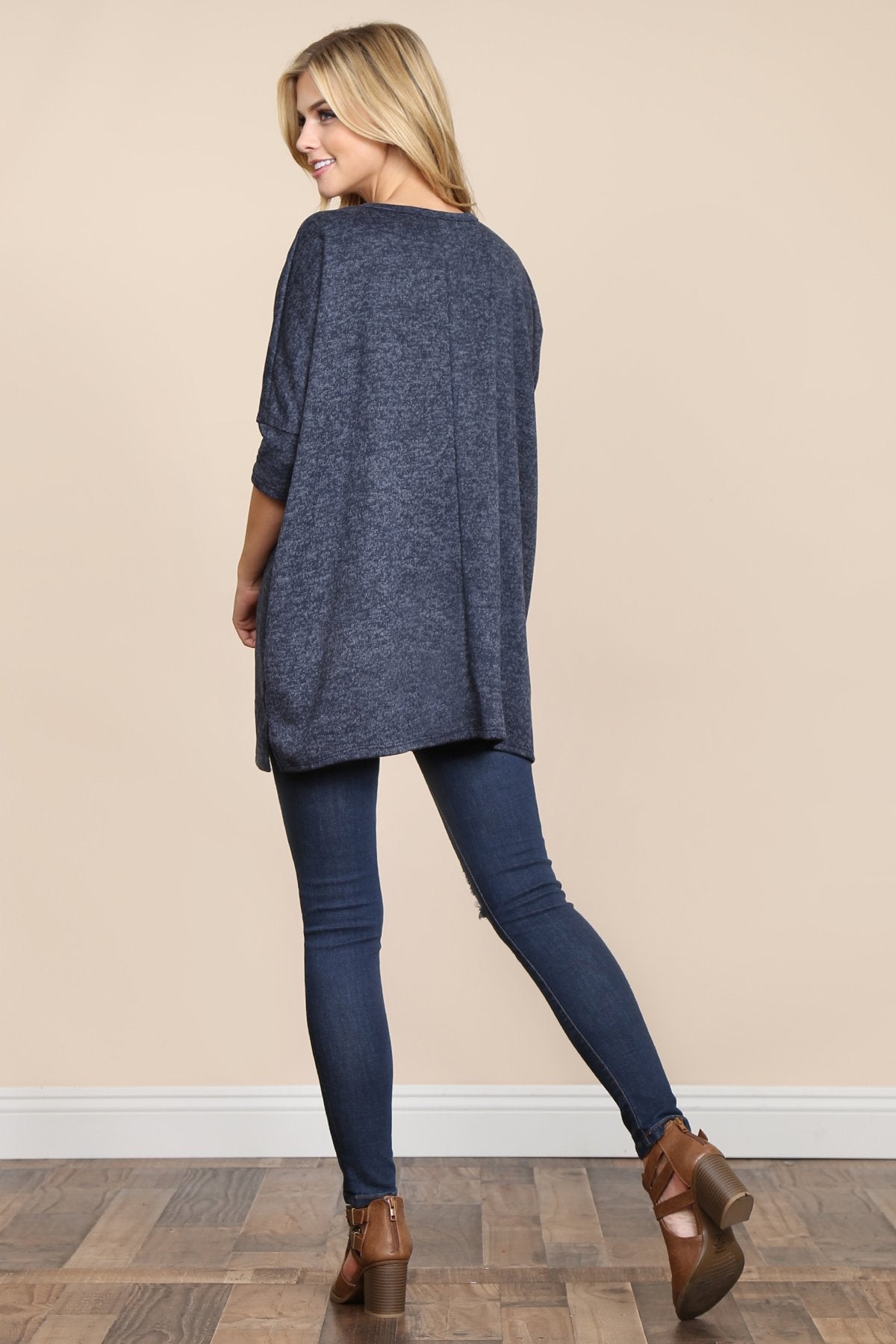 Two Tone Hacci Oversized Dropped Shoulder Pocket Tunic