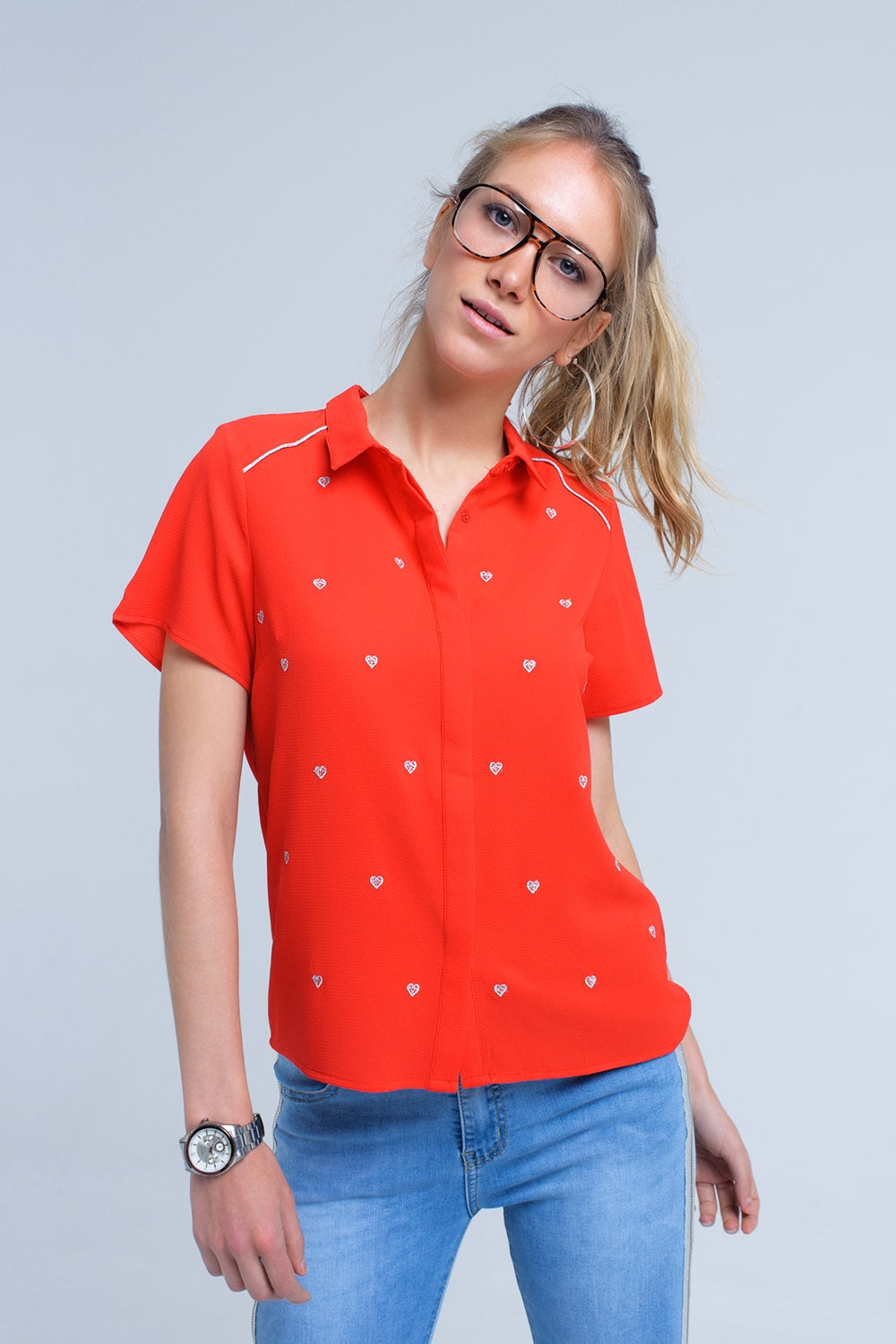 RM Red Shirt With Heart Embroidery