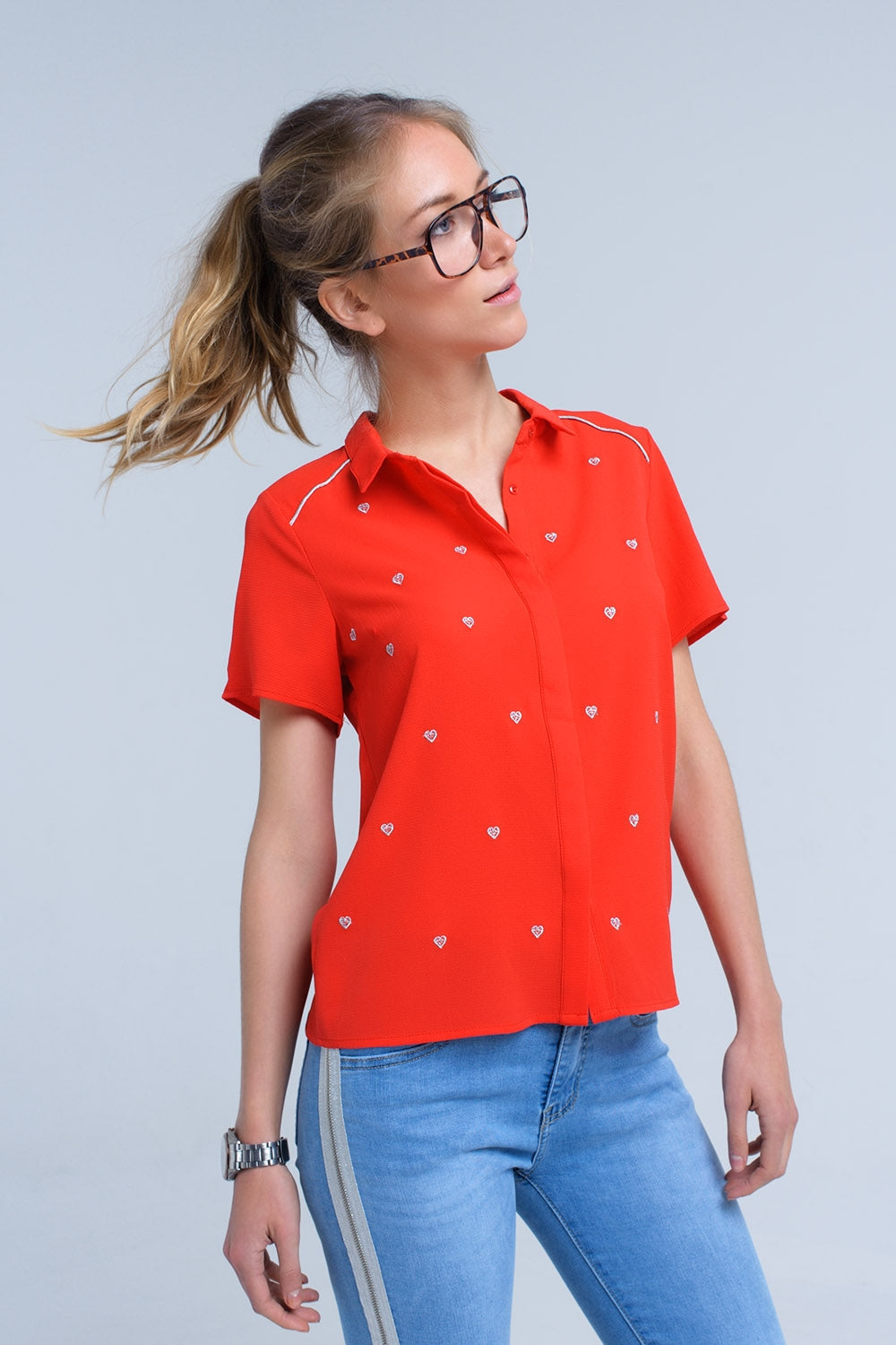 RM Red Shirt With Heart Embroidery