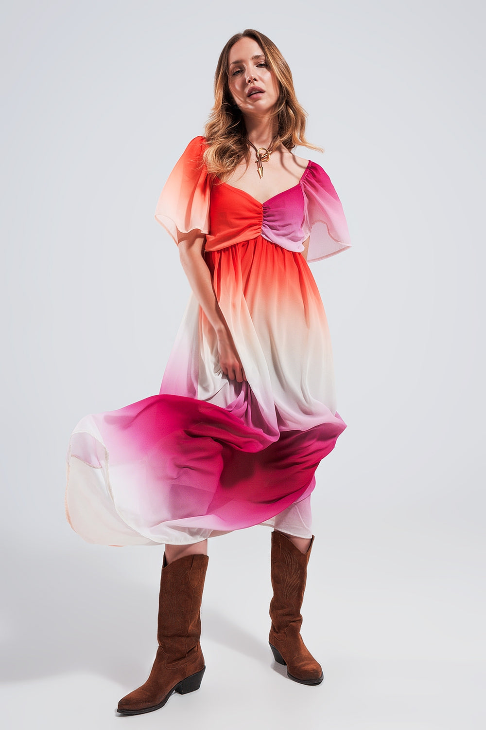 RM Ombre Sweetheart Maxi Dress in Fuchsia