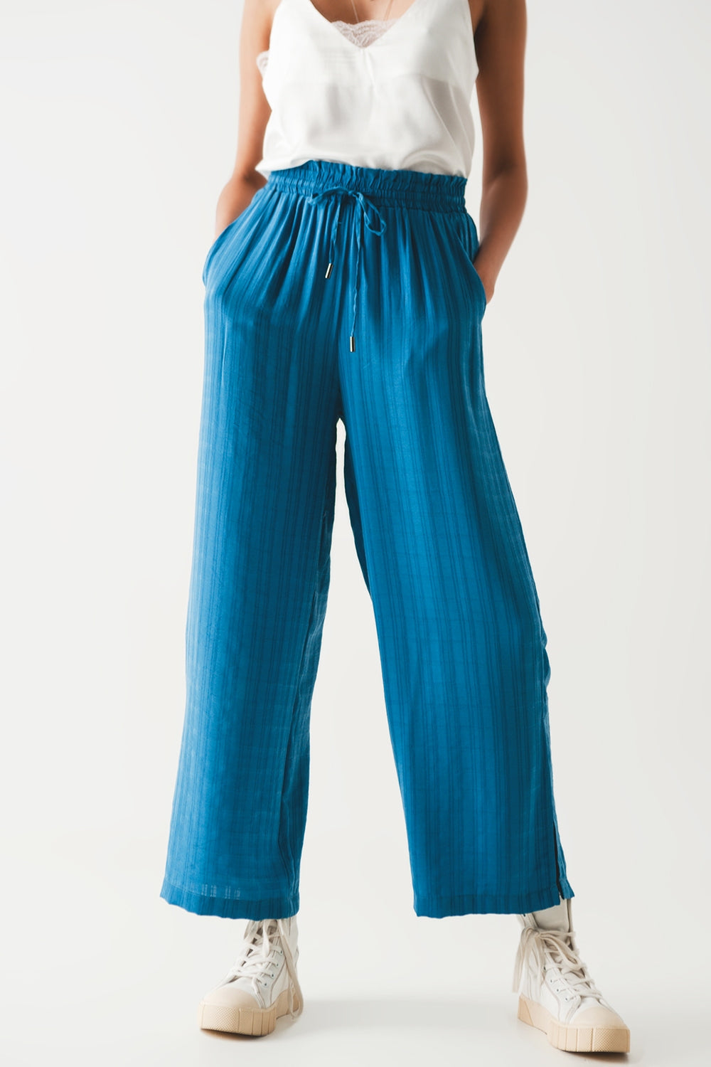 RM - Wide Leg Drawstring Pants in Blue