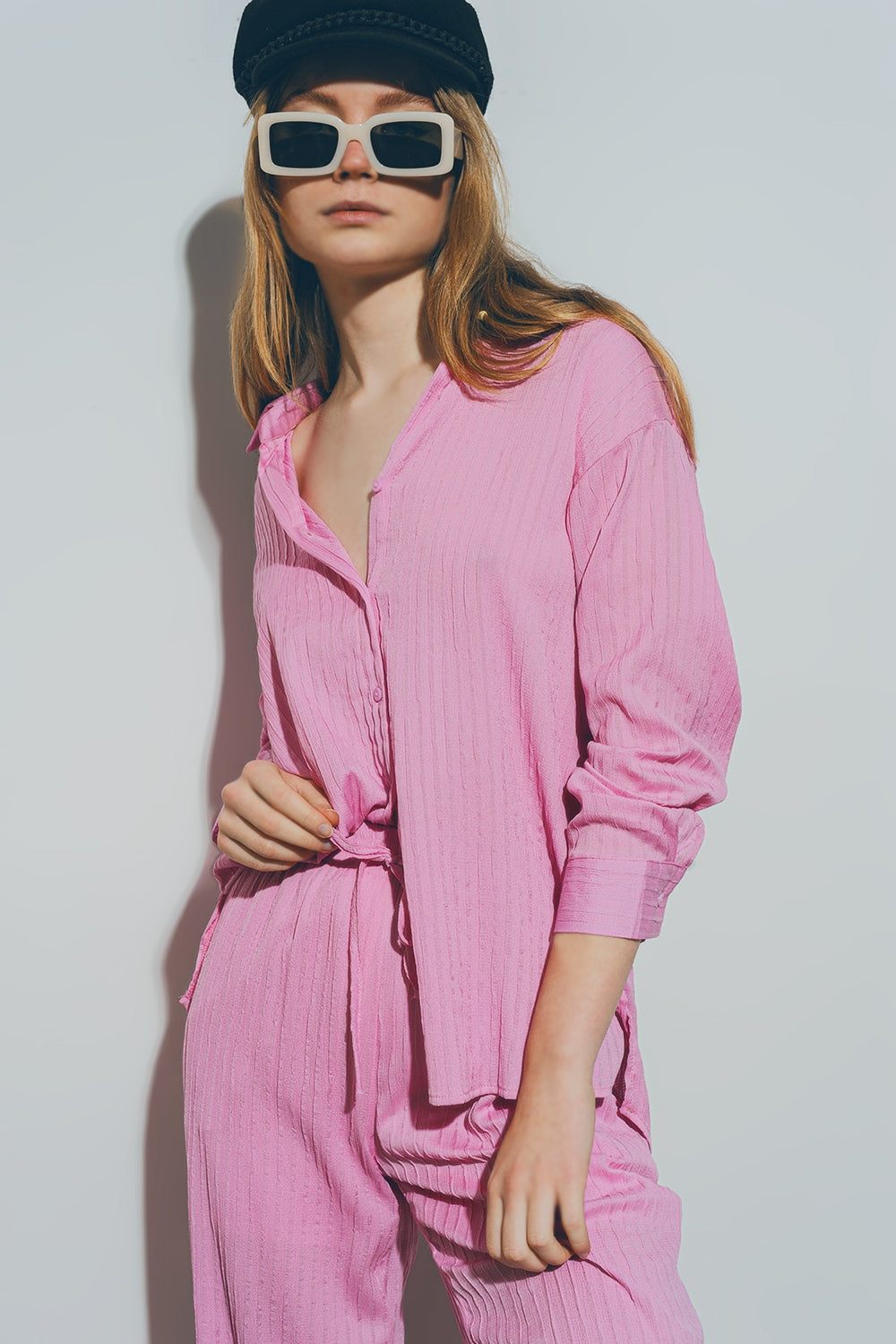 Textured Loose Shirt in Pink