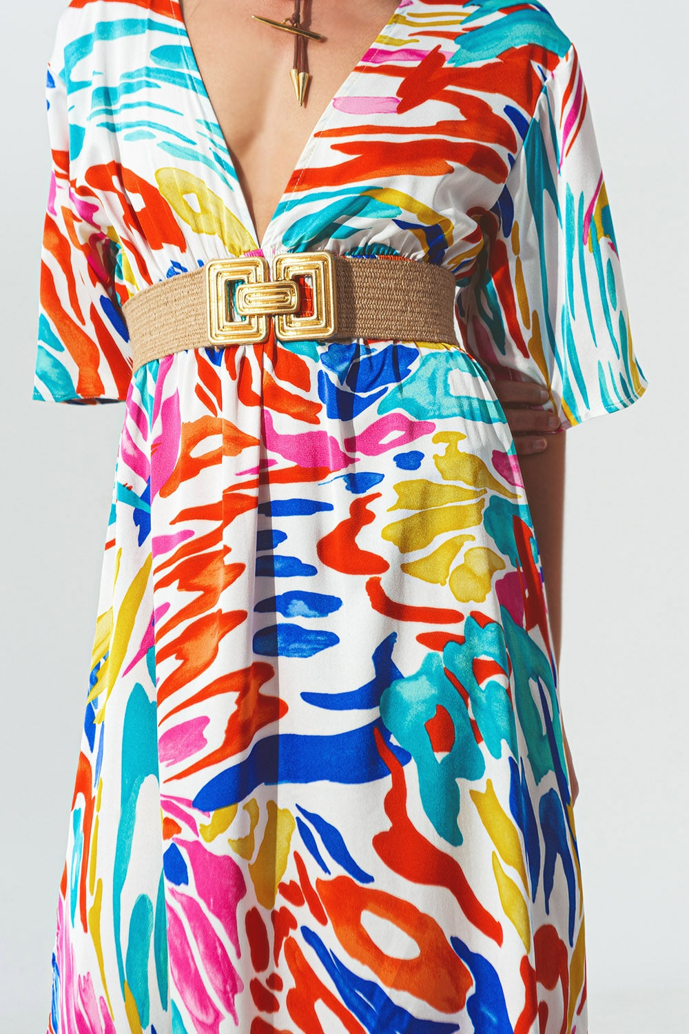 RM V Neck Maxi Dress With Multicolor Print